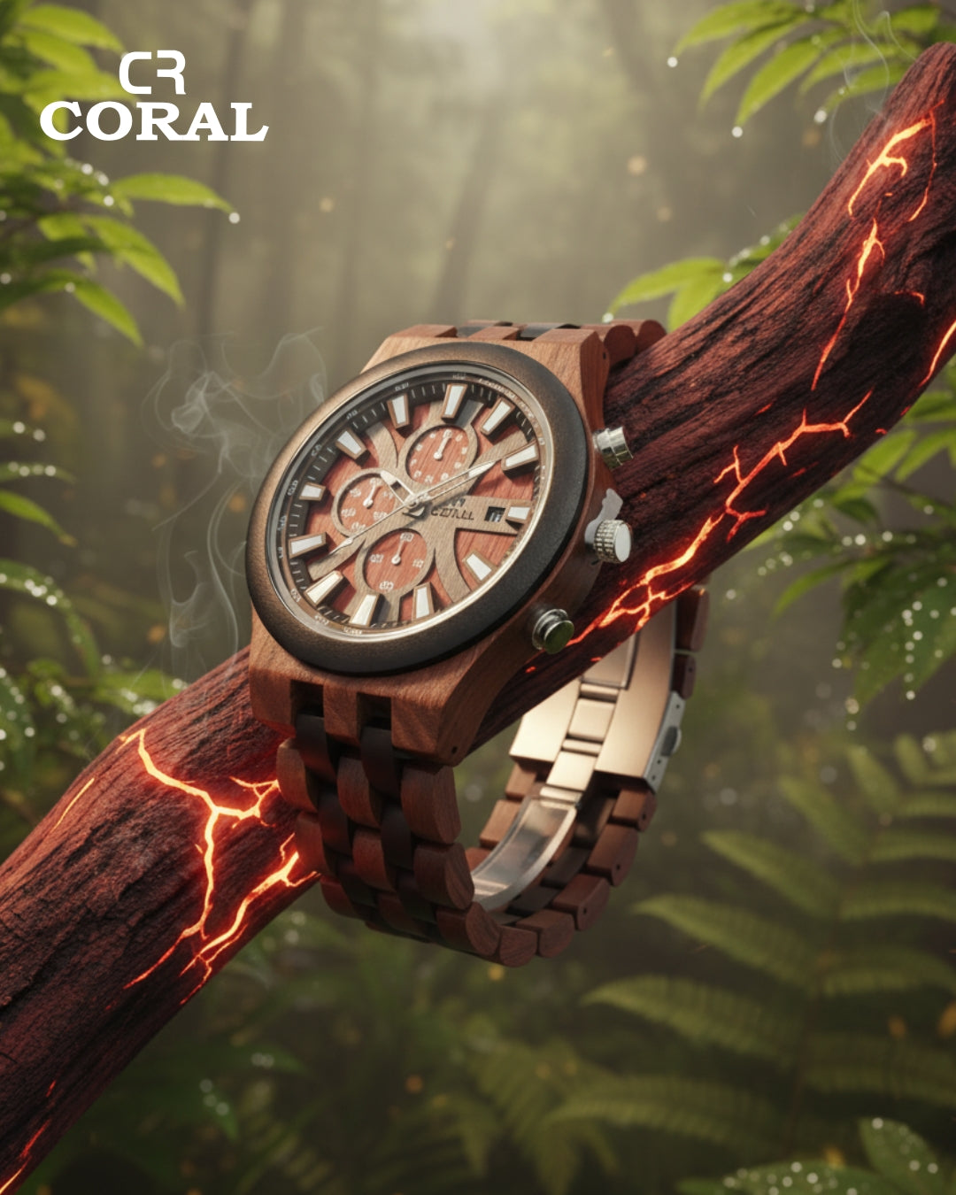 CORAL Ebony Storm – Wooden Chronograph Watch with Dual Subdials