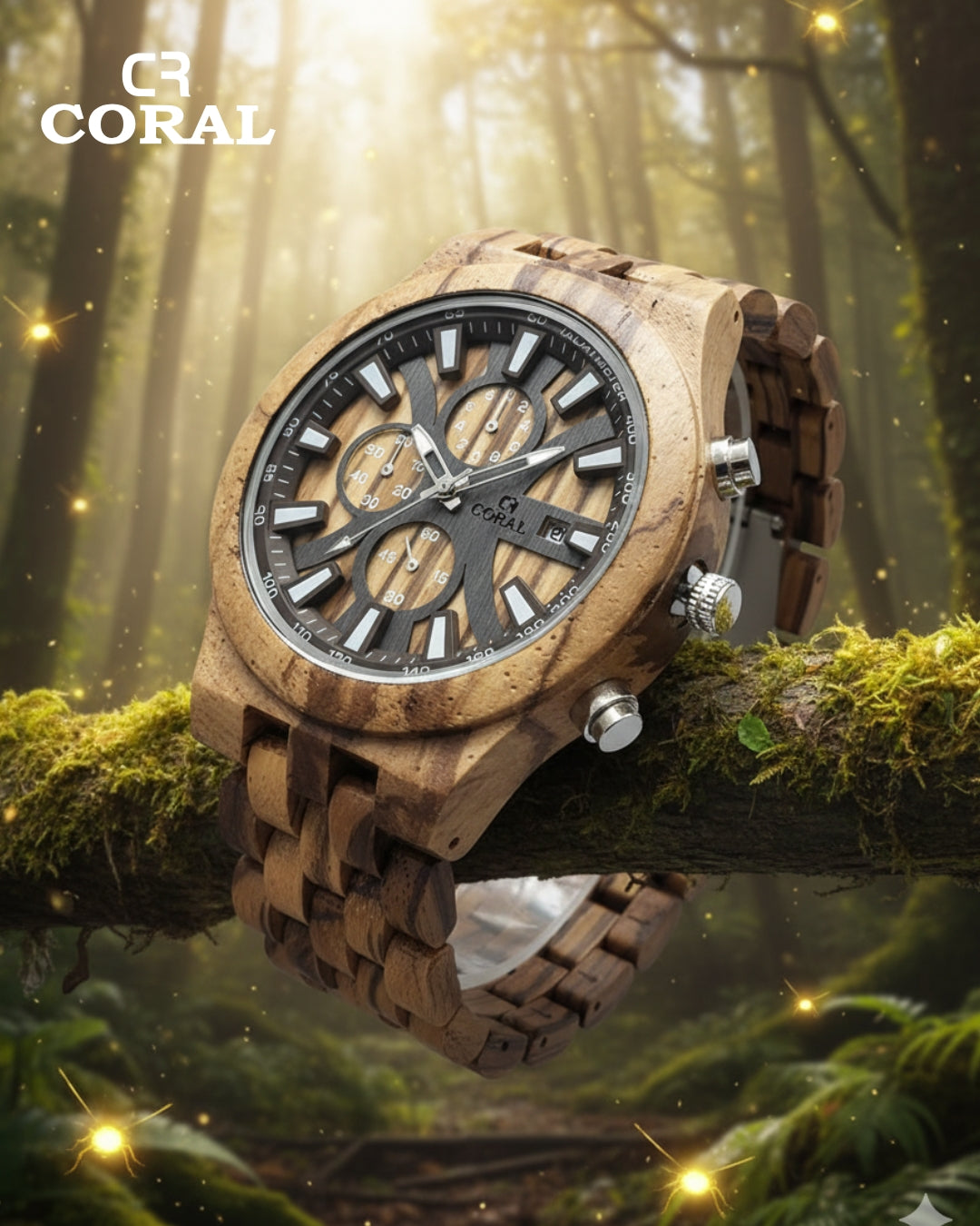 CORAL Ebony Storm – Wooden Chronograph Watch with Dual Subdials