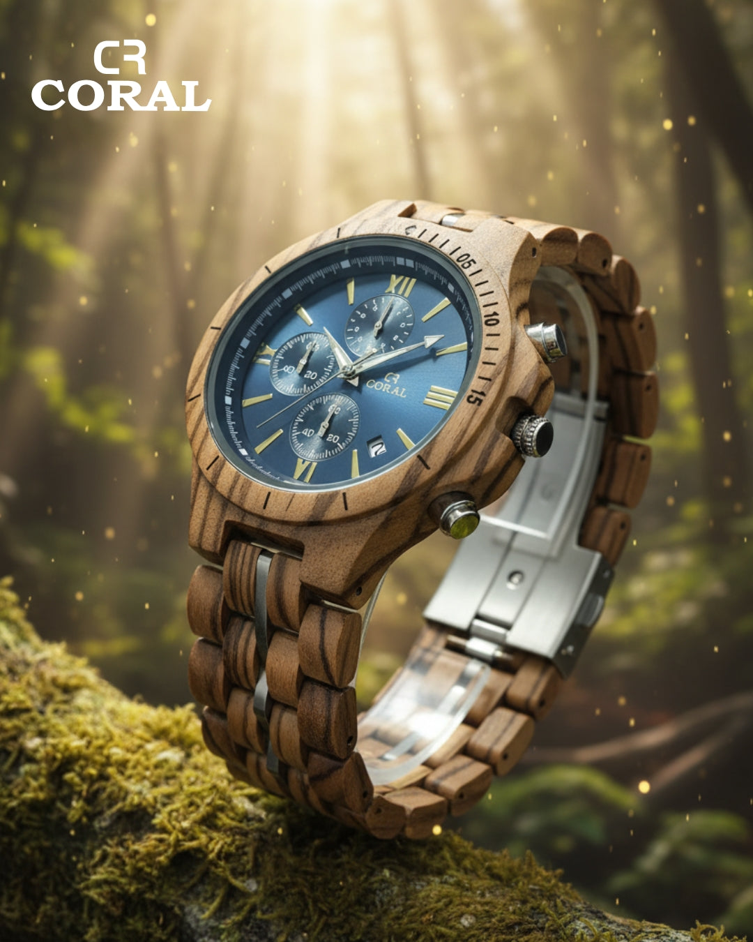CORAL Ebony Storm – Wooden Chronograph Watch with Dual Subdials