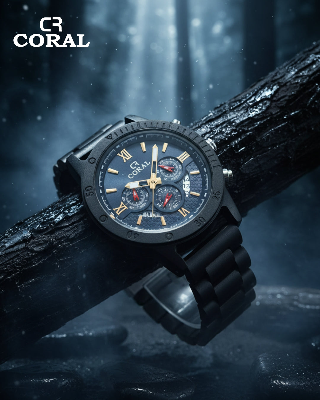 CORAL Ebony Storm – Wooden Chronograph Watch with Dual Subdials