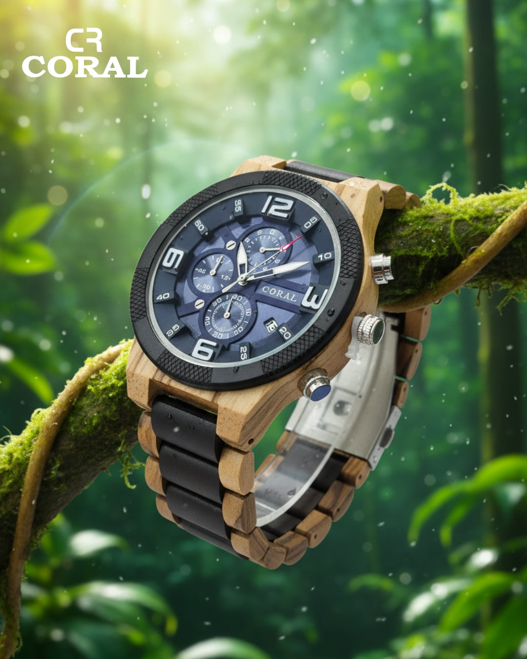 CORAL Ebony Storm – Wooden Chronograph Watch with Dual Subdials
