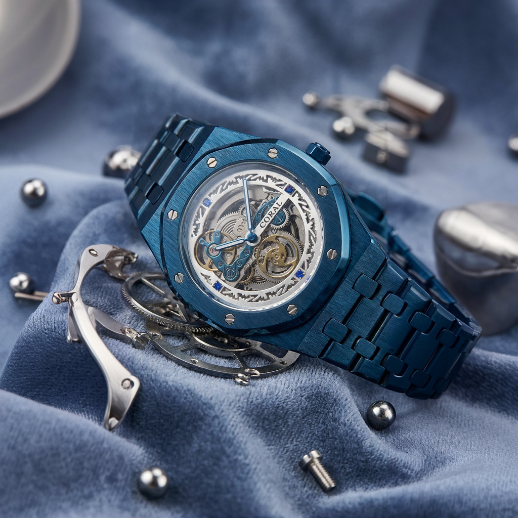 Metallic Skeleton Design Watch for Men