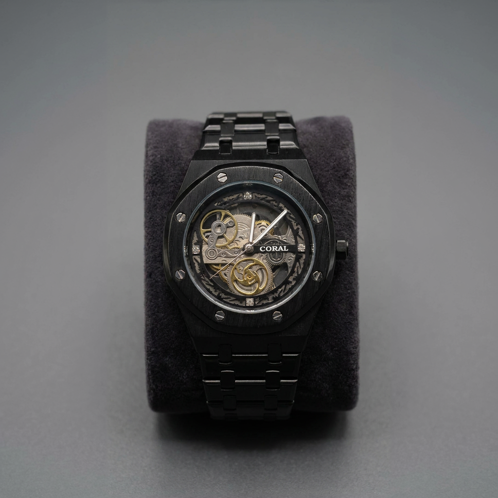 Metallic Skeleton Design Watch for Men