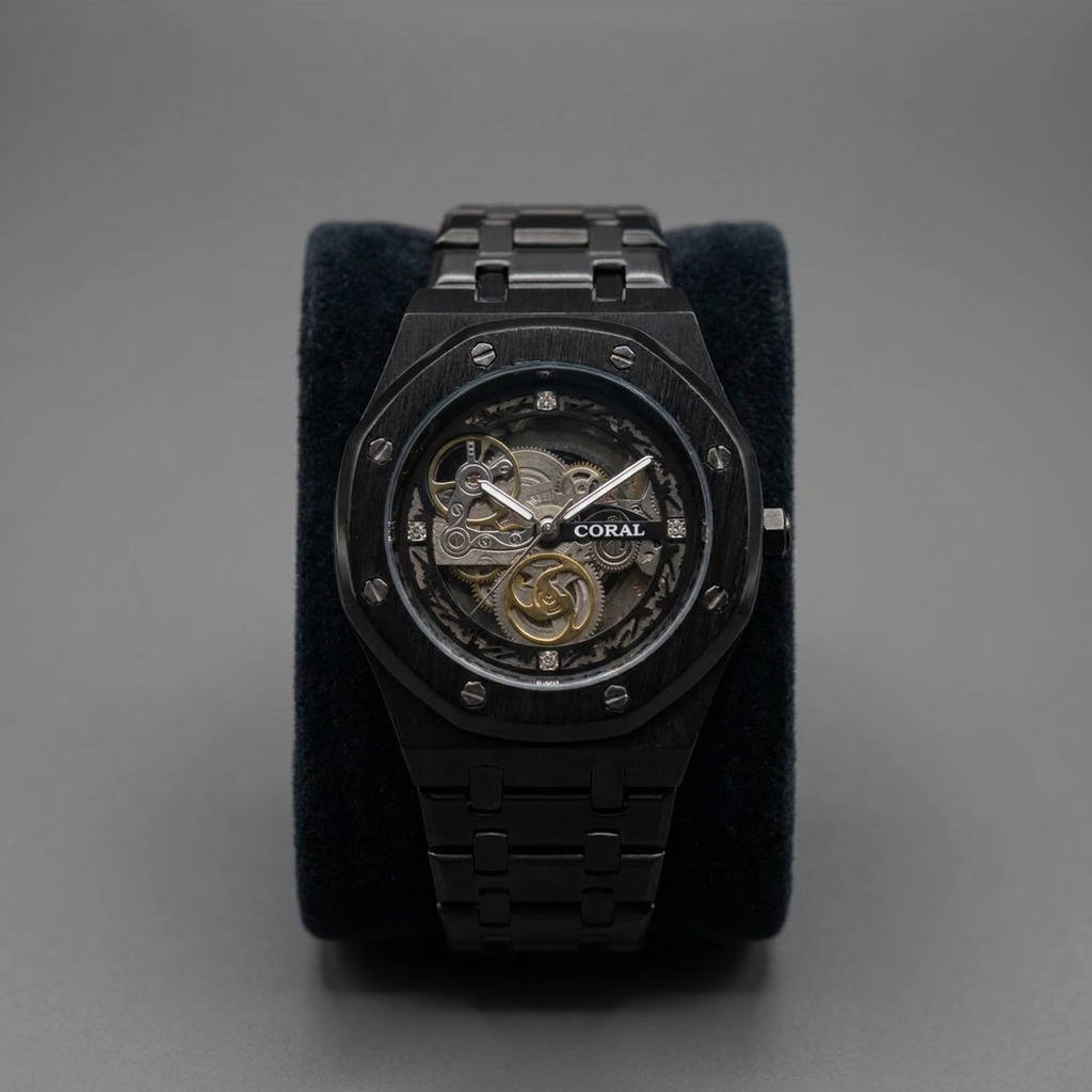 Metallic Skeleton Design Watch for Men
