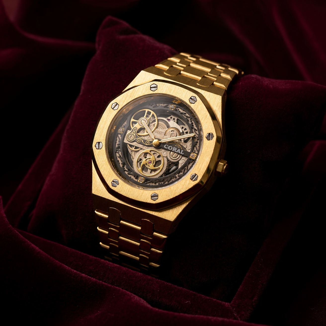 Metallic Skeleton Design Watch for Men