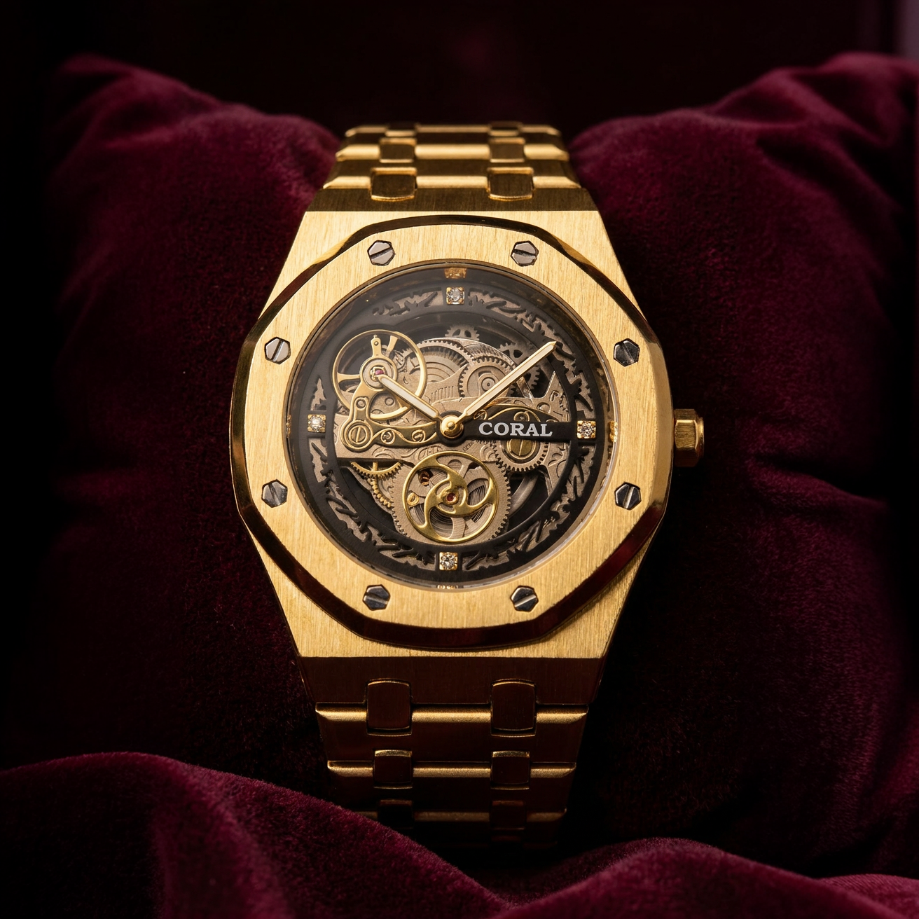 Metallic Skeleton Design Watch for Men