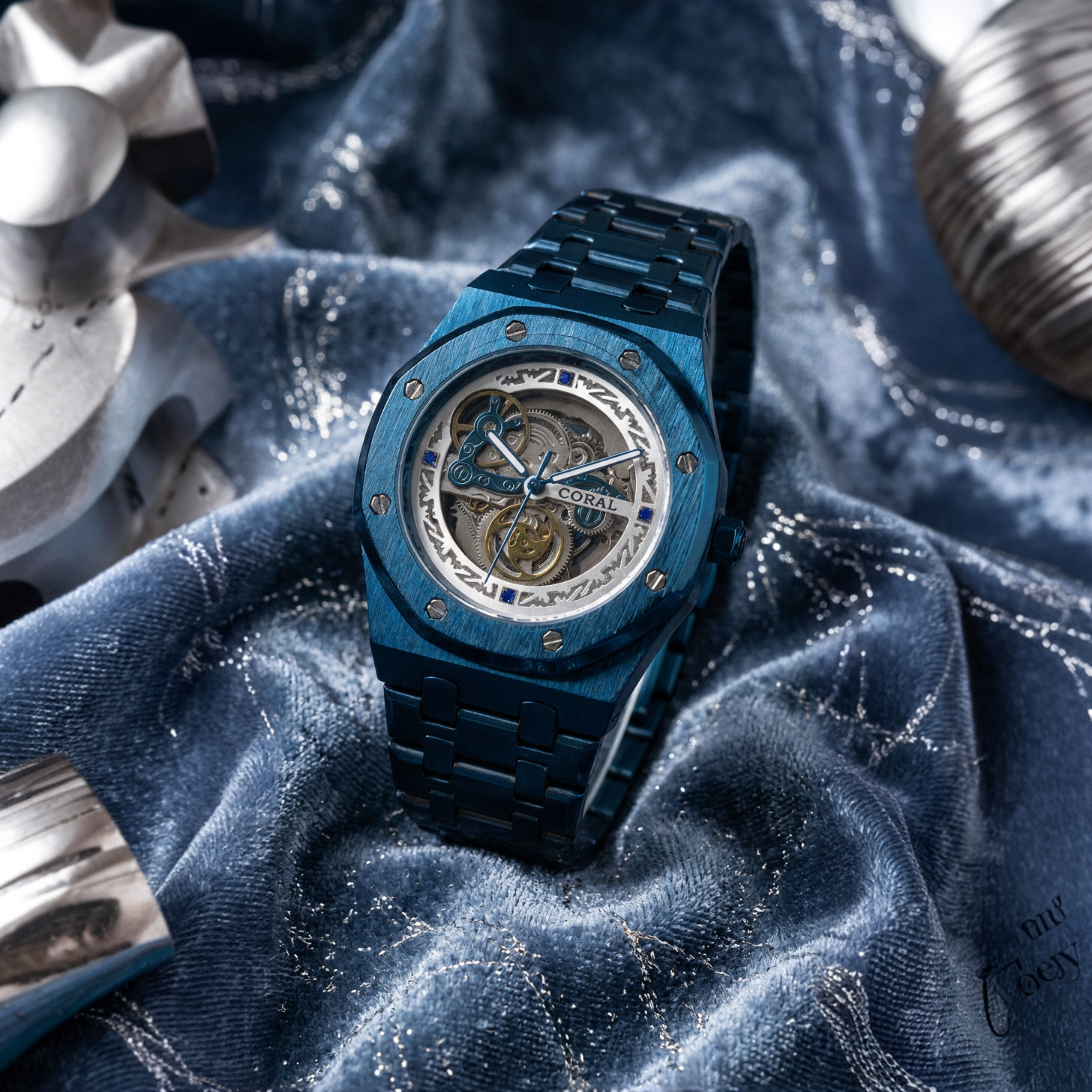 Metallic Skeleton Design Watch for Men